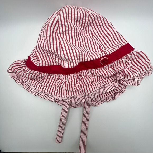 Vintage‎ Gymboree Sun Hat 18-24M Red White Stripe Ruffle Chin Strap Girl Toddler - Picture 1 of 5